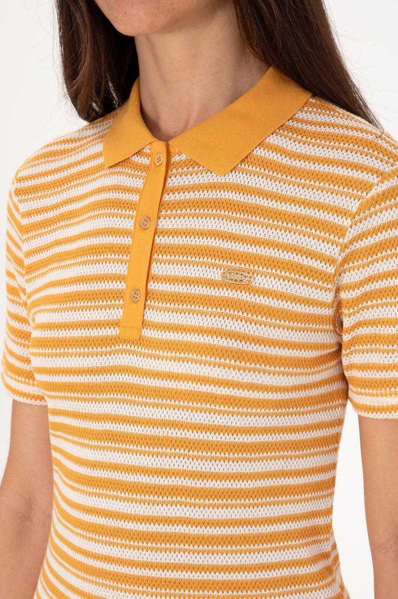 Kadın Turuncu Çizgili Polo Yaka Tişört