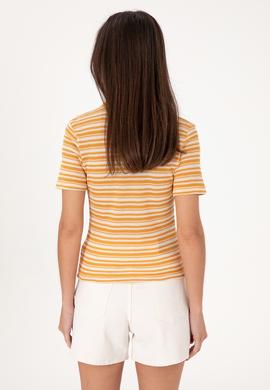 Kadın Turuncu Çizgili Polo Yaka Tişört - 50300678012