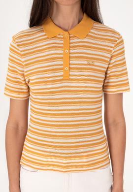 Kadın Turuncu Çizgili Polo Yaka Tişört - 50300678012