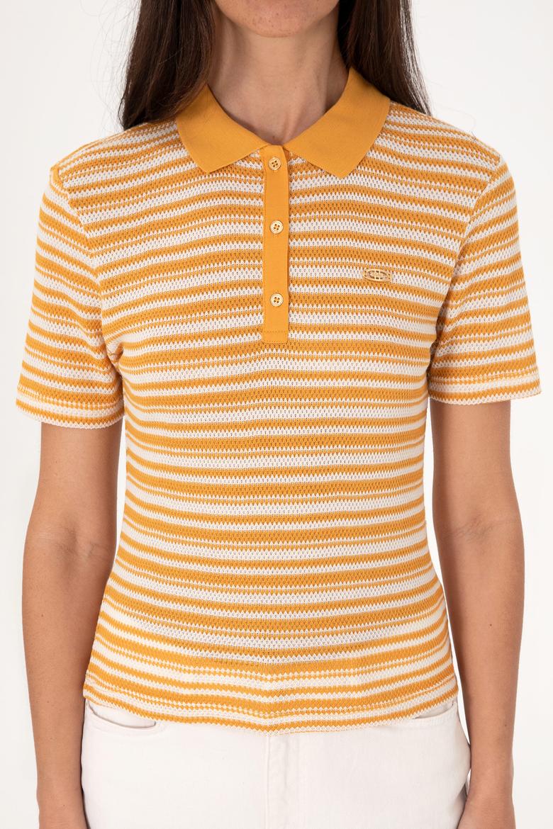 Kadın Turuncu Çizgili Polo Yaka Tişört - 50300678012