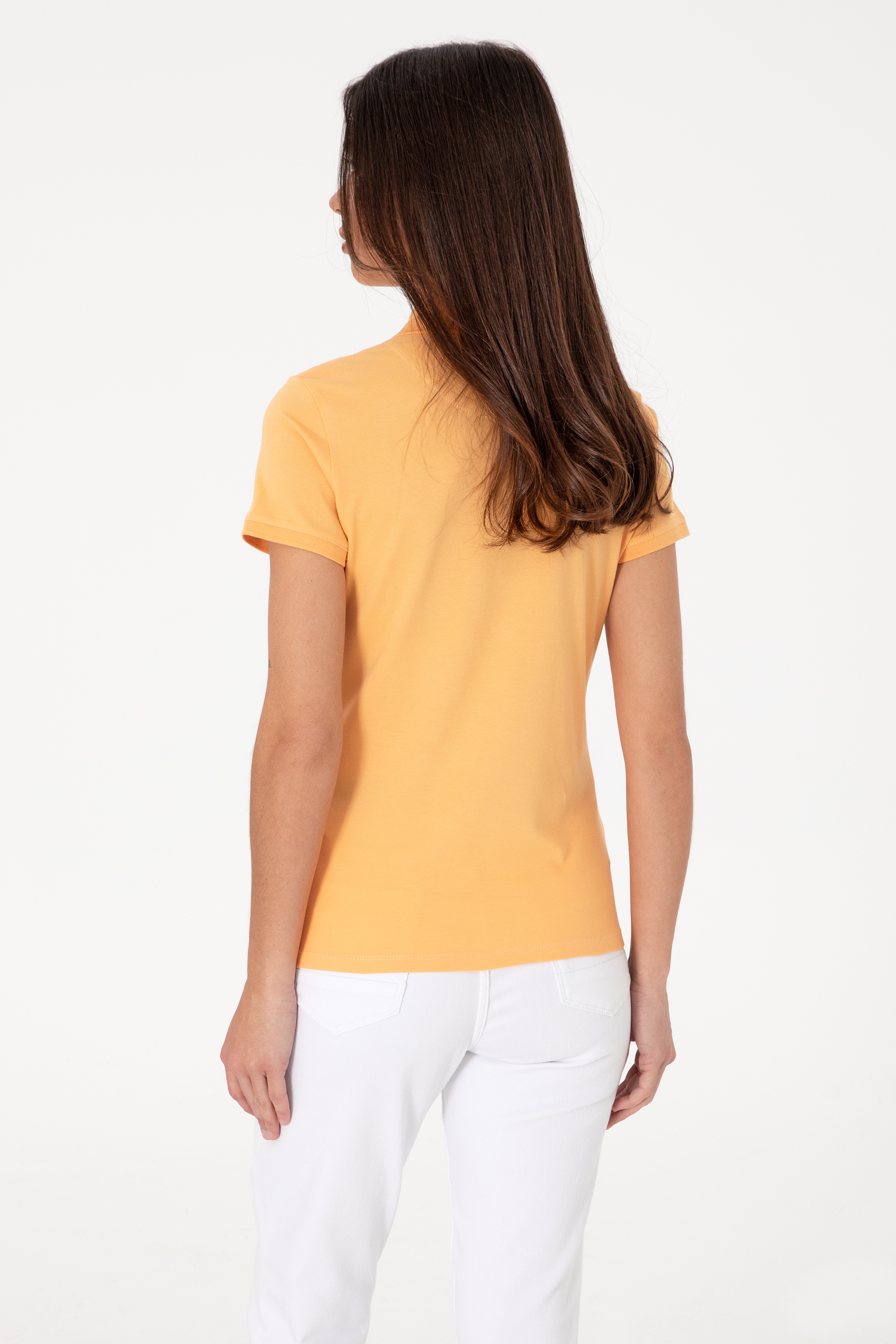 Kadın Turuncu Basic Polo Yaka Tişört - Image 5