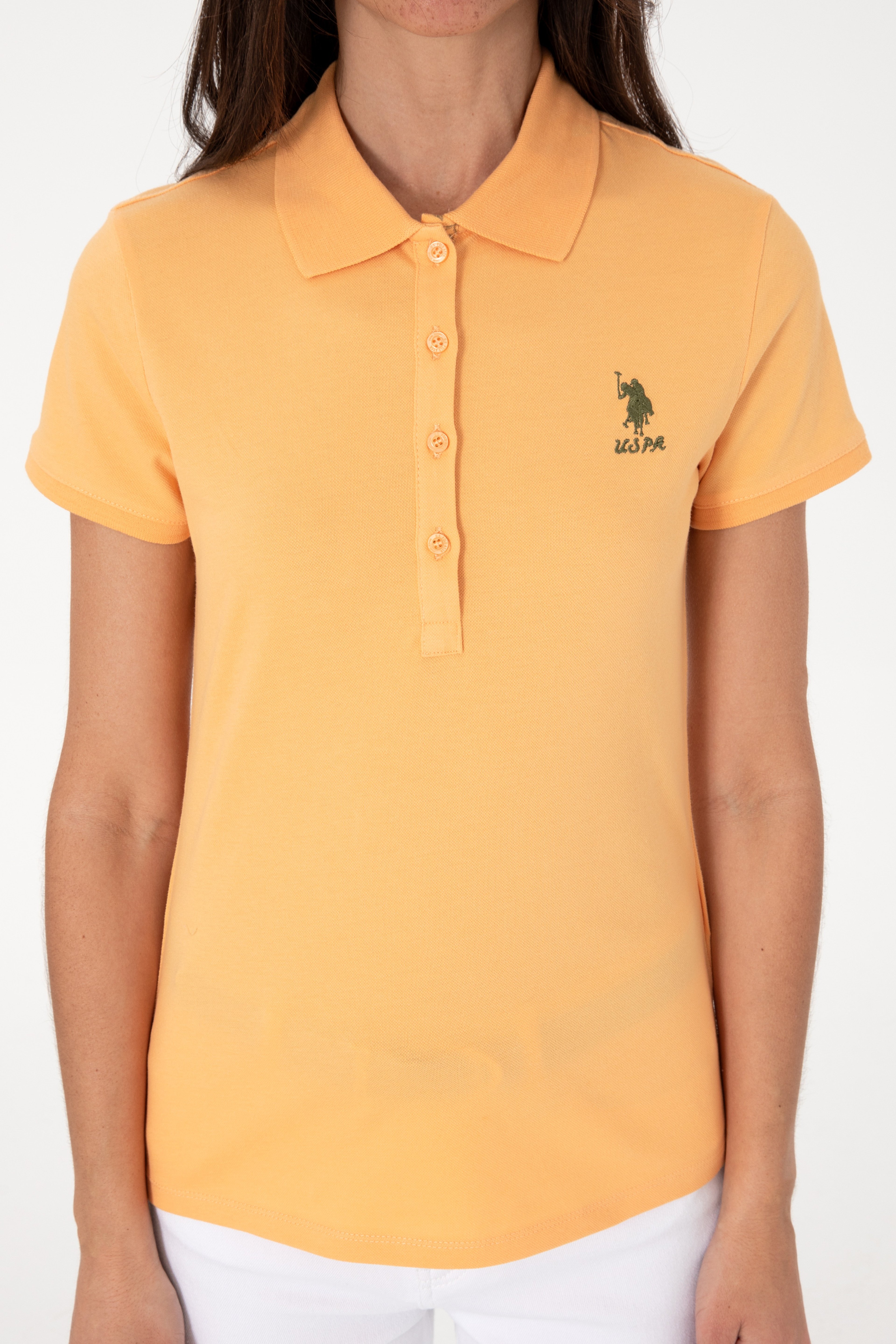 Kadın Turuncu Basic Polo Yaka Tişört - Image 6