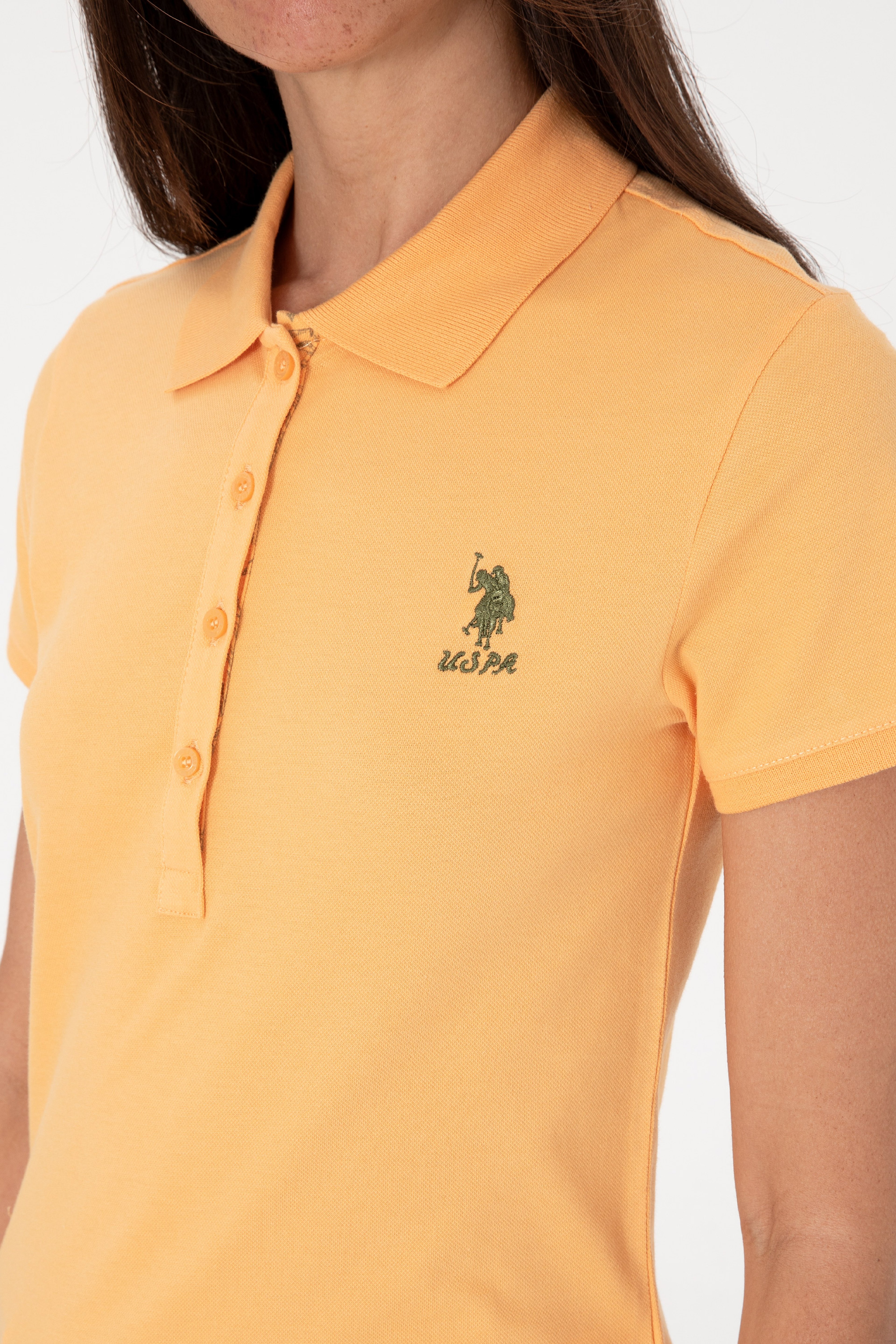 Kadın Turuncu Basic Polo Yaka Tişört - Image 7