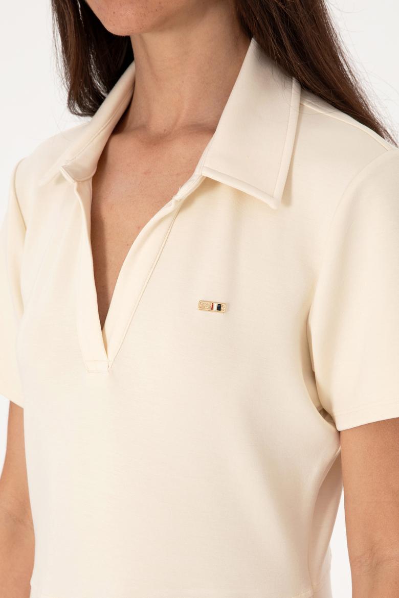 Kadın Krem Polo Yaka Mini Boy Örme Elbise - 50299536021