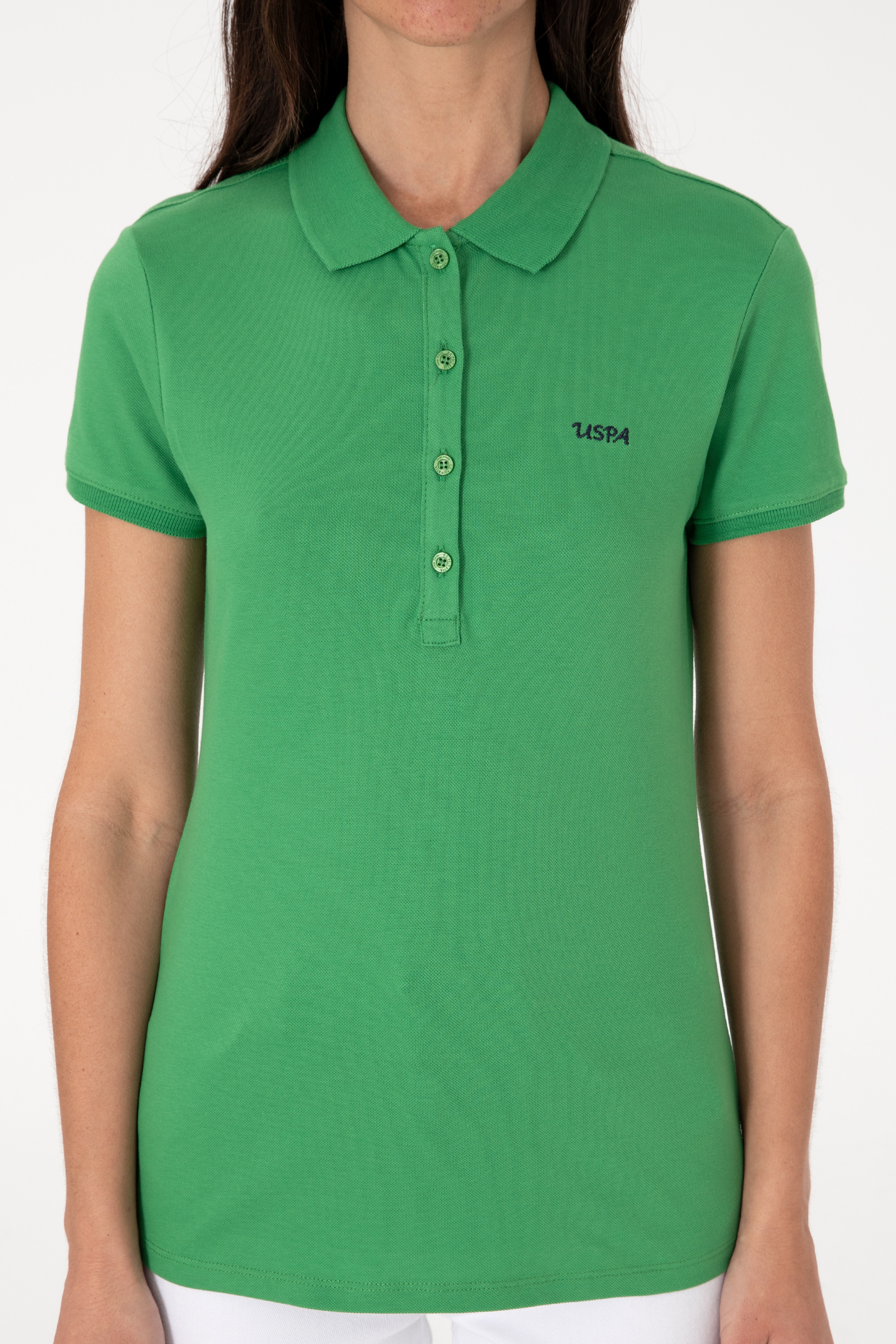 Kadın Açık Yeşil Basic Polo Yaka Tişört