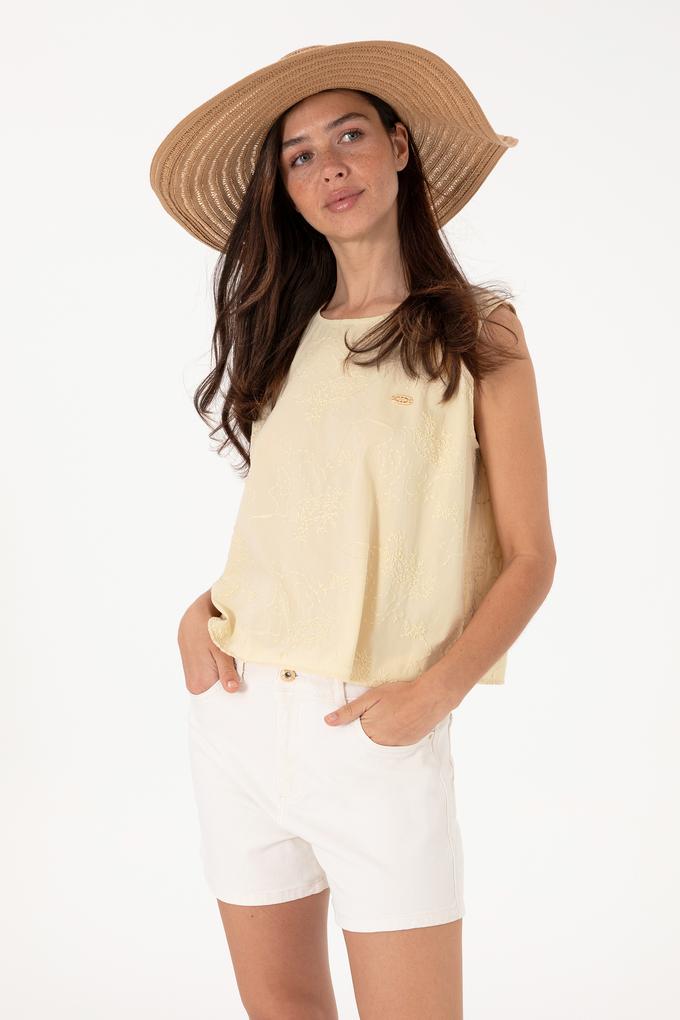 Kadın Açık Haki Kolsuz Bluz