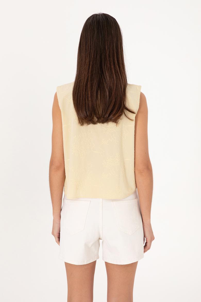 Kadın Açık Haki Kolsuz Bluz - 50299633021