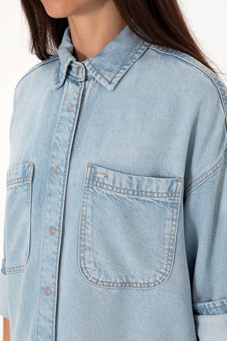 Kadın Açık Mavi Jean Gömlek - 50304324006
