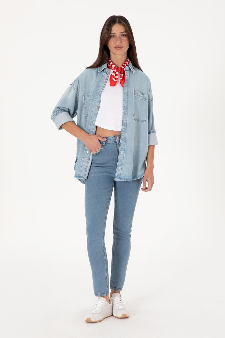 Kadın Açık Mavi Jean Gömlek - 50304324006