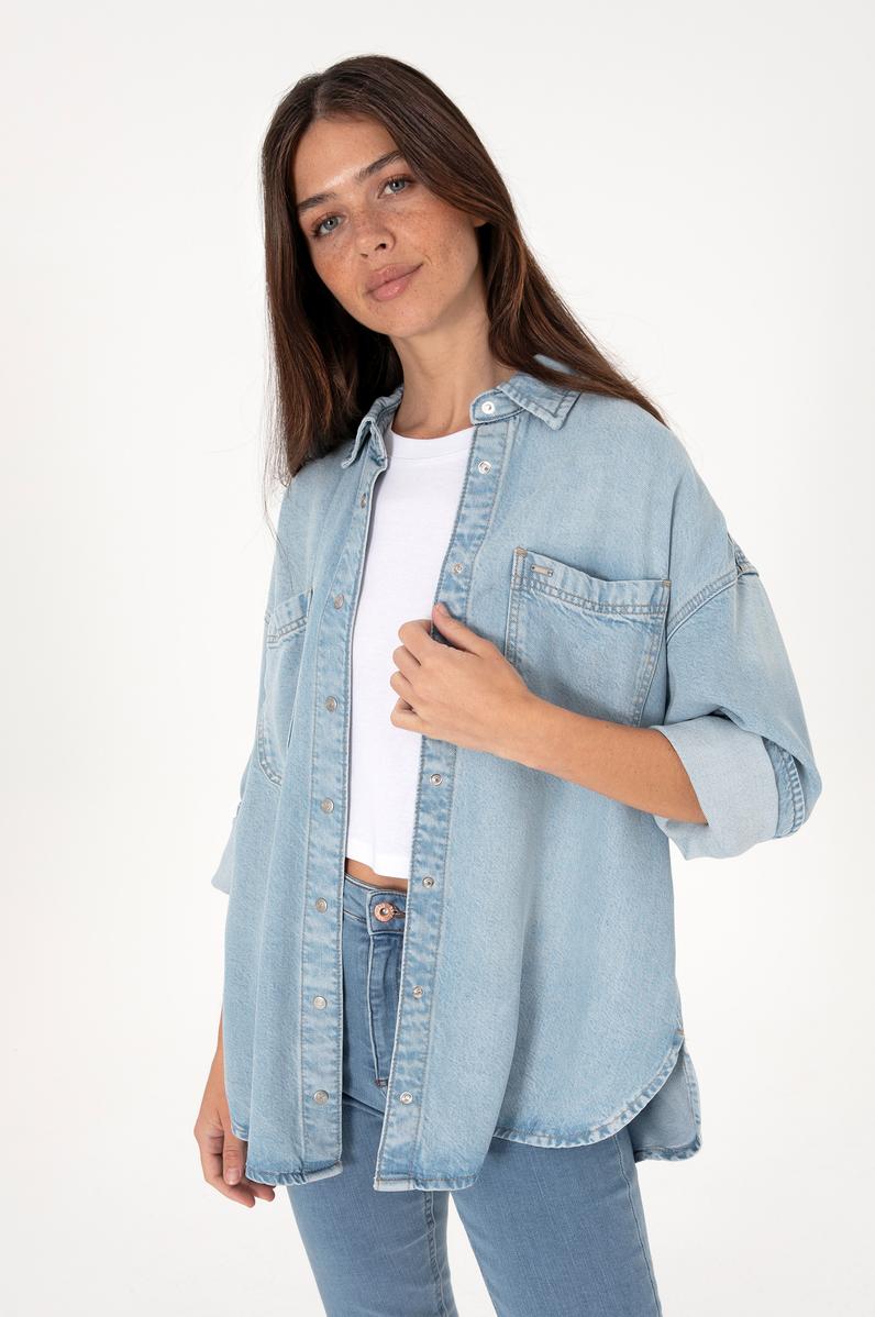 Kadın Açık Mavi Jean Gömlek