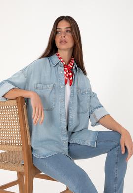 Kadın Açık Mavi Jean Gömlek - 50304324006