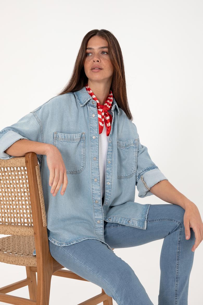 Kadın Açık Mavi Jean Gömlek - 50304324006