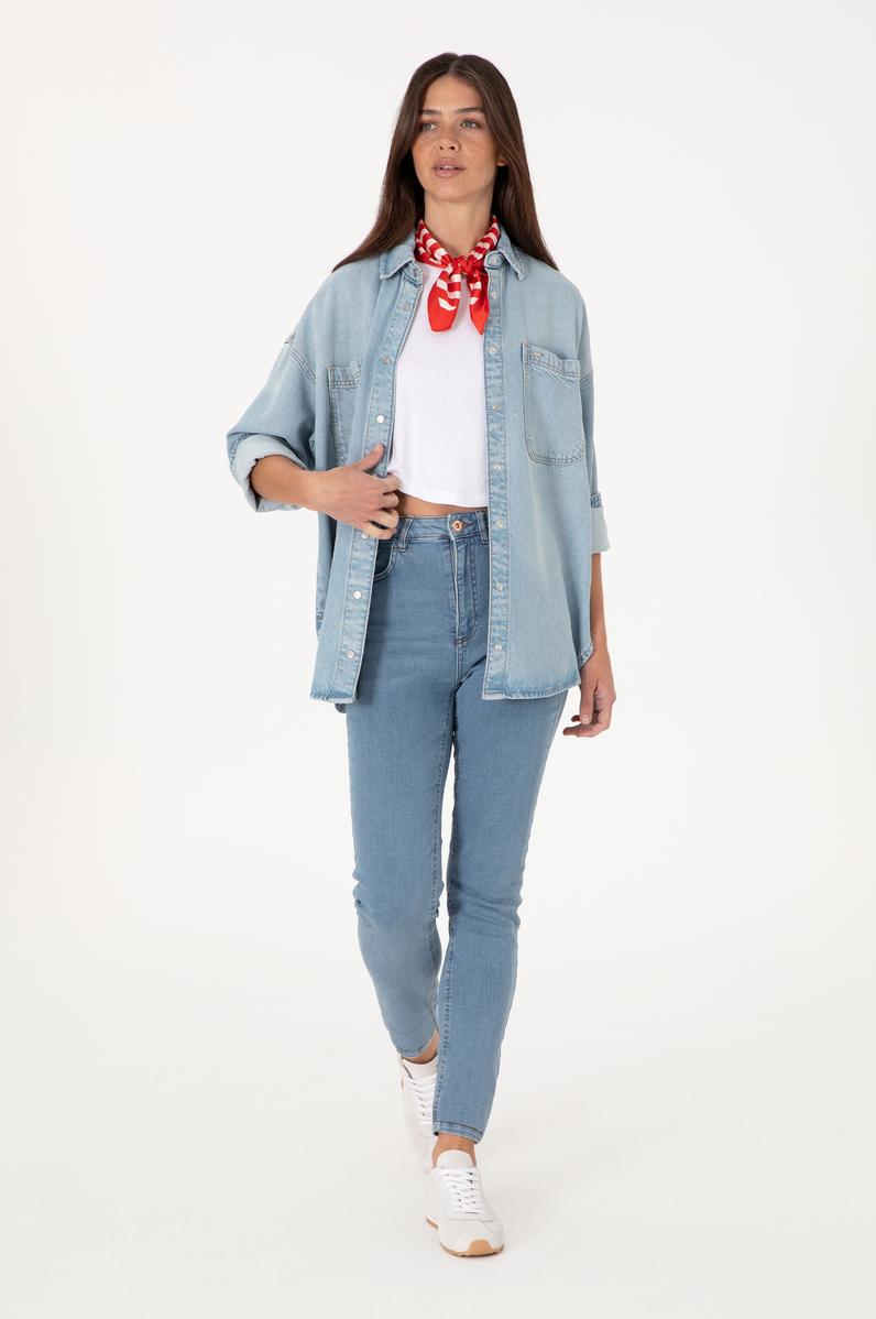 Kadın Açık Mavi Skinny High Waist Fit Jean Pantolon