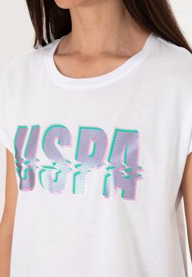 Kadın Beyaz Bisiklet Yaka Tişört - 50299764018