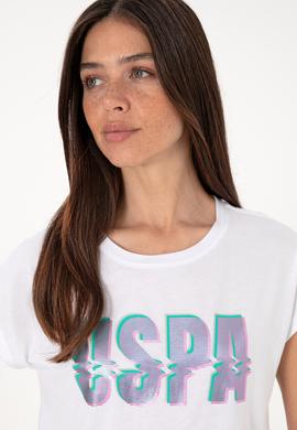 Kadın Beyaz Bisiklet Yaka Tişört - 50299764018