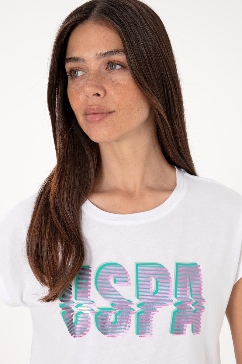 Kadın Beyaz Bisiklet Yaka Tişört