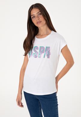 Kadın Beyaz Bisiklet Yaka Tişört - 50299764018