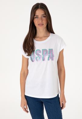 Kadın Beyaz Bisiklet Yaka Tişört - 50299764018