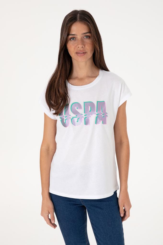 Kadın Beyaz Bisiklet Yaka Tişört