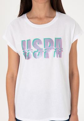 Kadın Beyaz Bisiklet Yaka Tişört - 50299764018