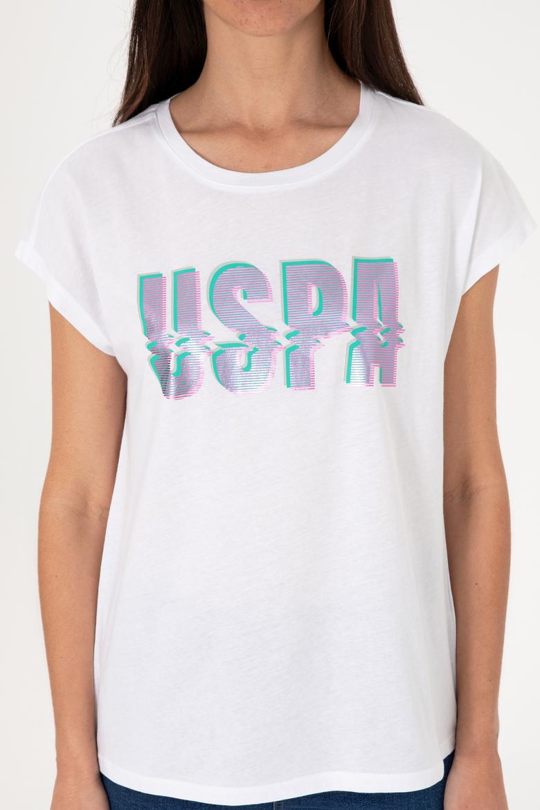 Kadın Beyaz Bisiklet Yaka Tişört - 50299764018