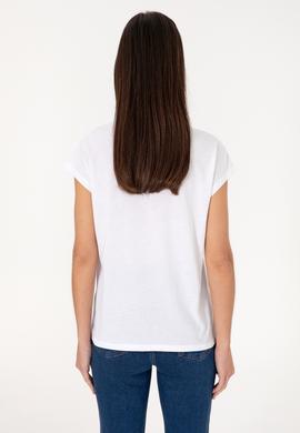 Kadın Beyaz Bisiklet Yaka Tişört - 50299764018