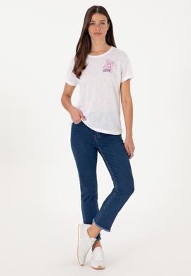 Kadın Beyaz Bisiklet Yaka Tişört - 50299755028