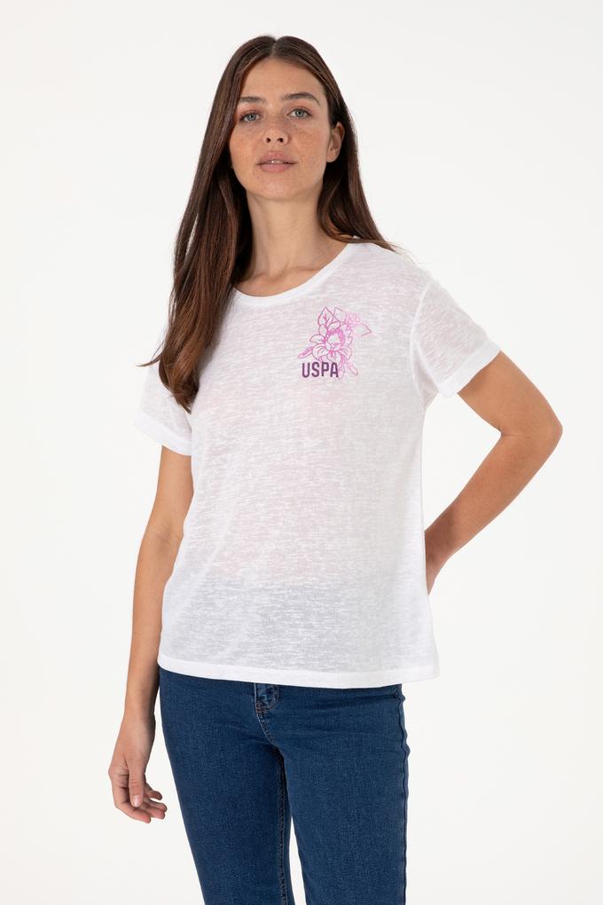 Kadın Beyaz Bisiklet Yaka Tişört