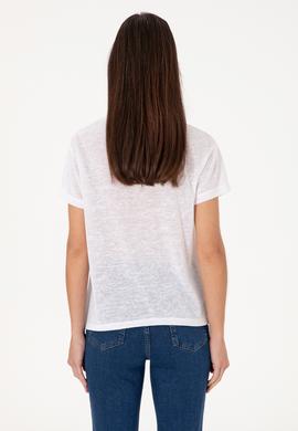 Kadın Beyaz Bisiklet Yaka Tişört - 50299755028