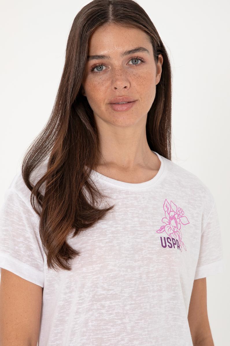 Kadın Beyaz Bisiklet Yaka Tişört