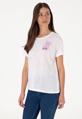 Kadın Beyaz Bisiklet Yaka Tişört - 50299755028