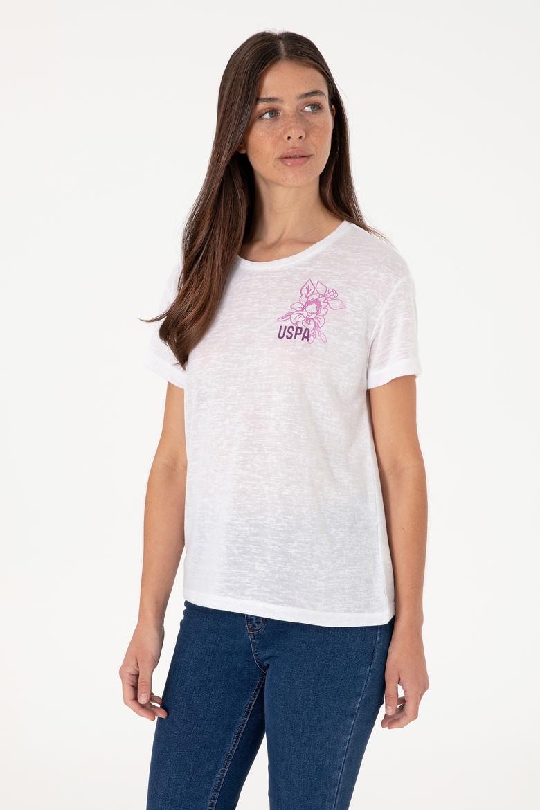 Kadın Beyaz Bisiklet Yaka Tişört - 50299755028