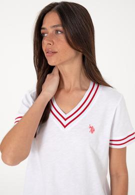 Kadın Beyaz V Yaka Tişört - 50305770021