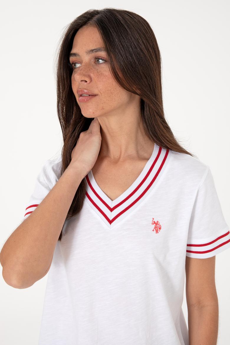 Kadın Beyaz V Yaka Tişört - 50305770021