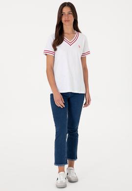 Kadın Beyaz V Yaka Tişört - 50305770021