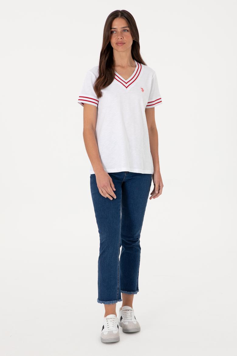 Kadın Beyaz V Yaka Tişört - 50305770021