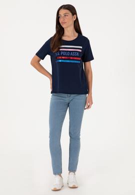 Kadın Lacivert Bisiklet Yaka Tişört - 50299762014