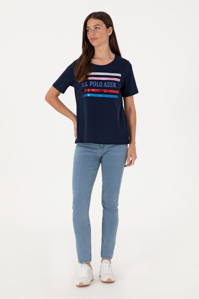 Kadın Lacivert Bisiklet Yaka Tişört - 50299762014