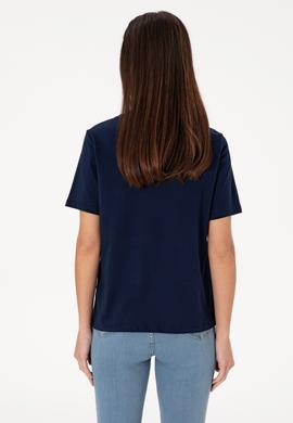 Kadın Lacivert Bisiklet Yaka Tişört - 50299762014