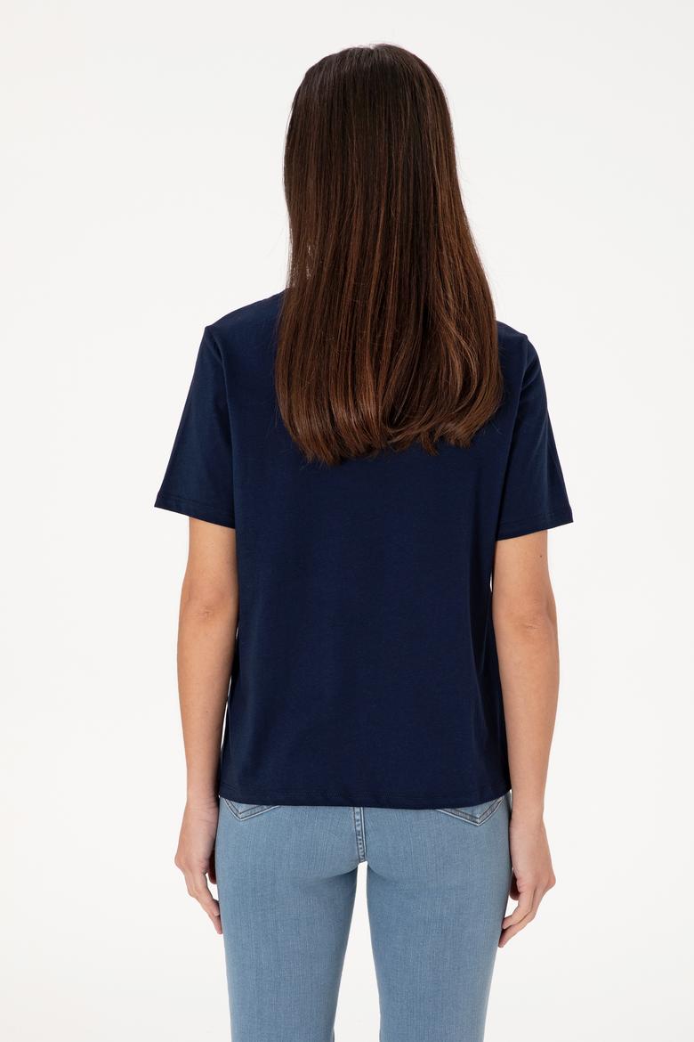 Kadın Lacivert Bisiklet Yaka Tişört - 50299762014