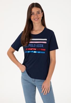 Kadın Lacivert Bisiklet Yaka Tişört - 50299762014