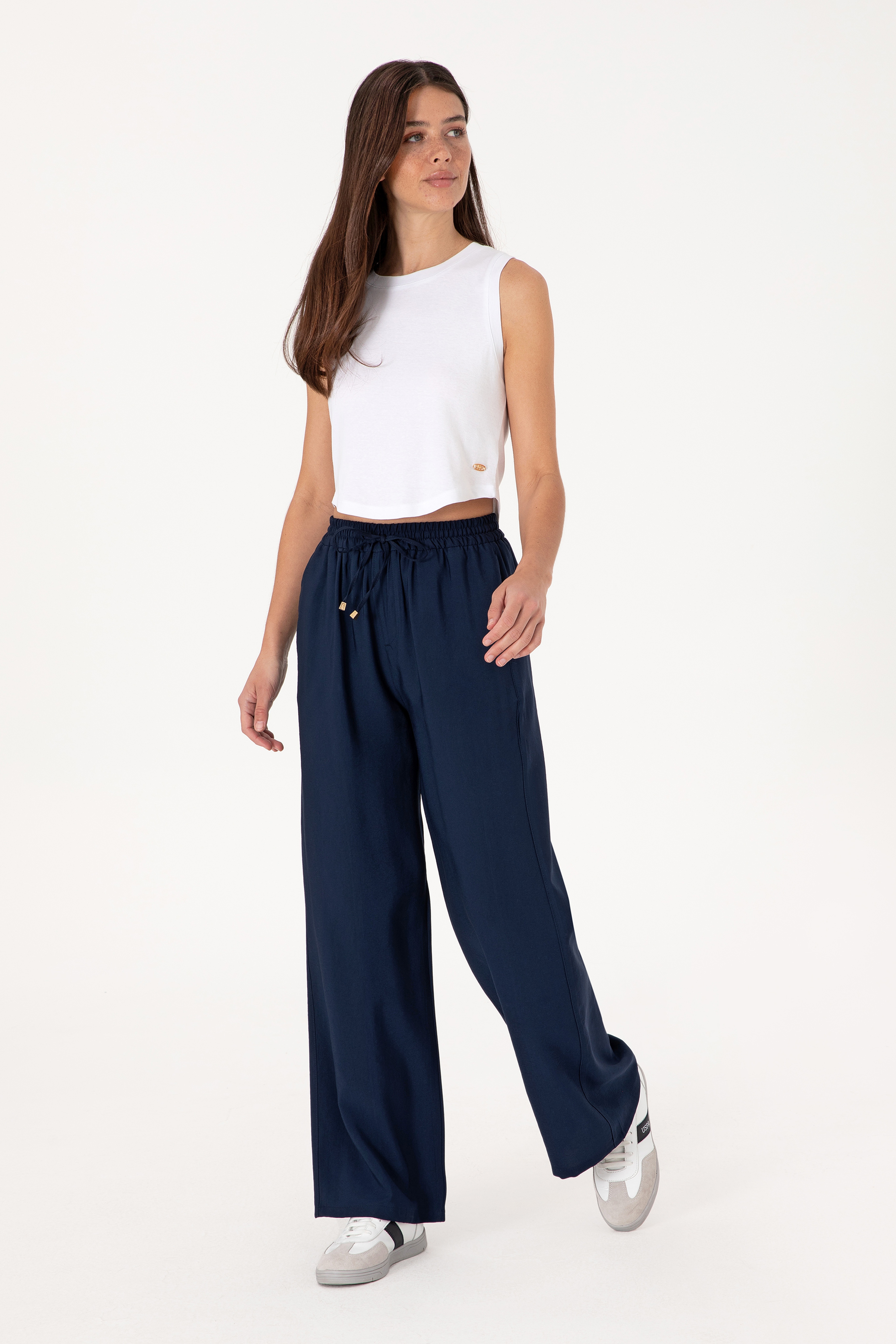 Kadın Lacivert Loose Relax Fit Kanvas Pantolon - Image 3