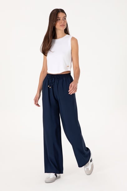 Kadın Lacivert Loose Relax Fit Kanvas Pantolon