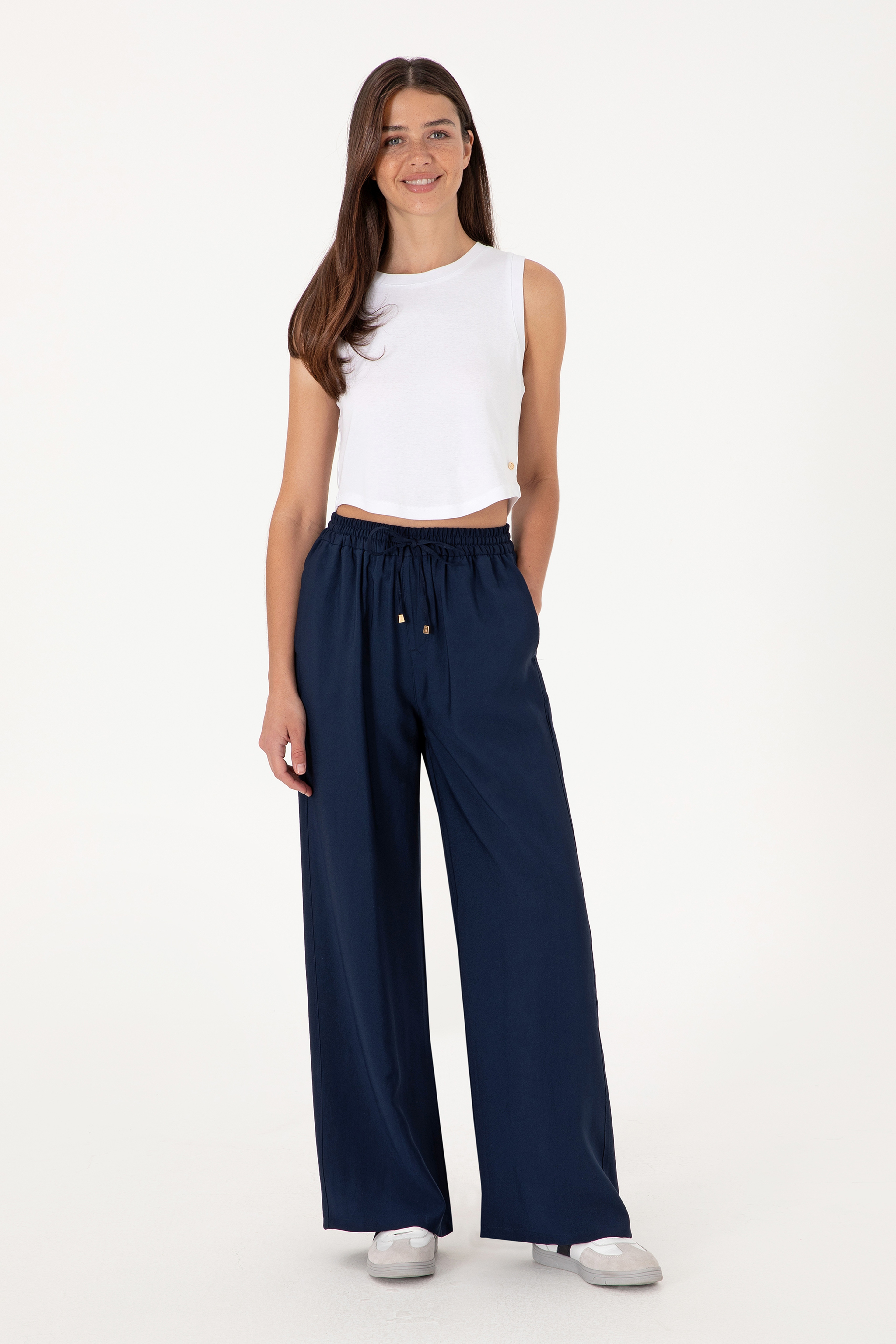 Kadın Lacivert Loose Relax Fit Kanvas Pantolon