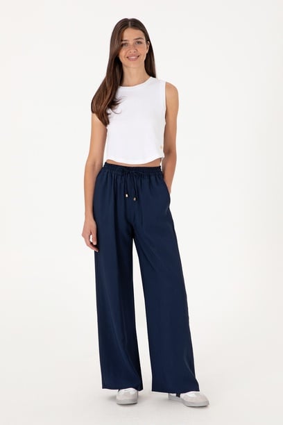 Kadın Lacivert Loose Relax Fit Kanvas Pantolon