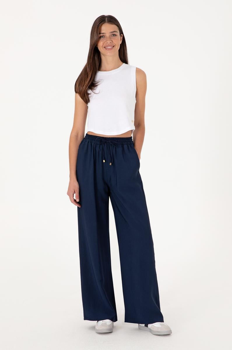 Kadın Lacivert Loose Relax Fit Kanvas Pantolon