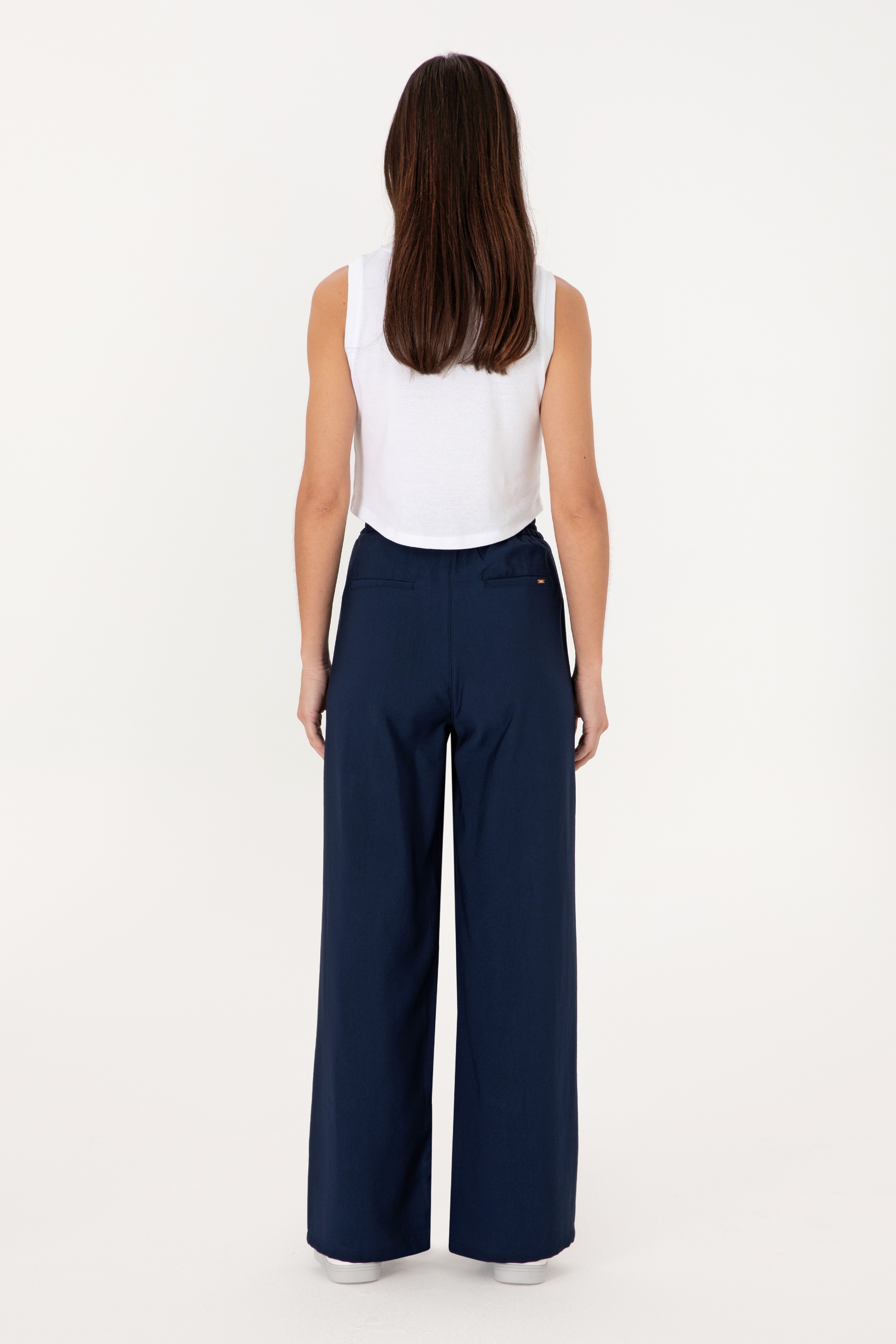 Kadın Lacivert Loose Relax Fit Kanvas Pantolon
