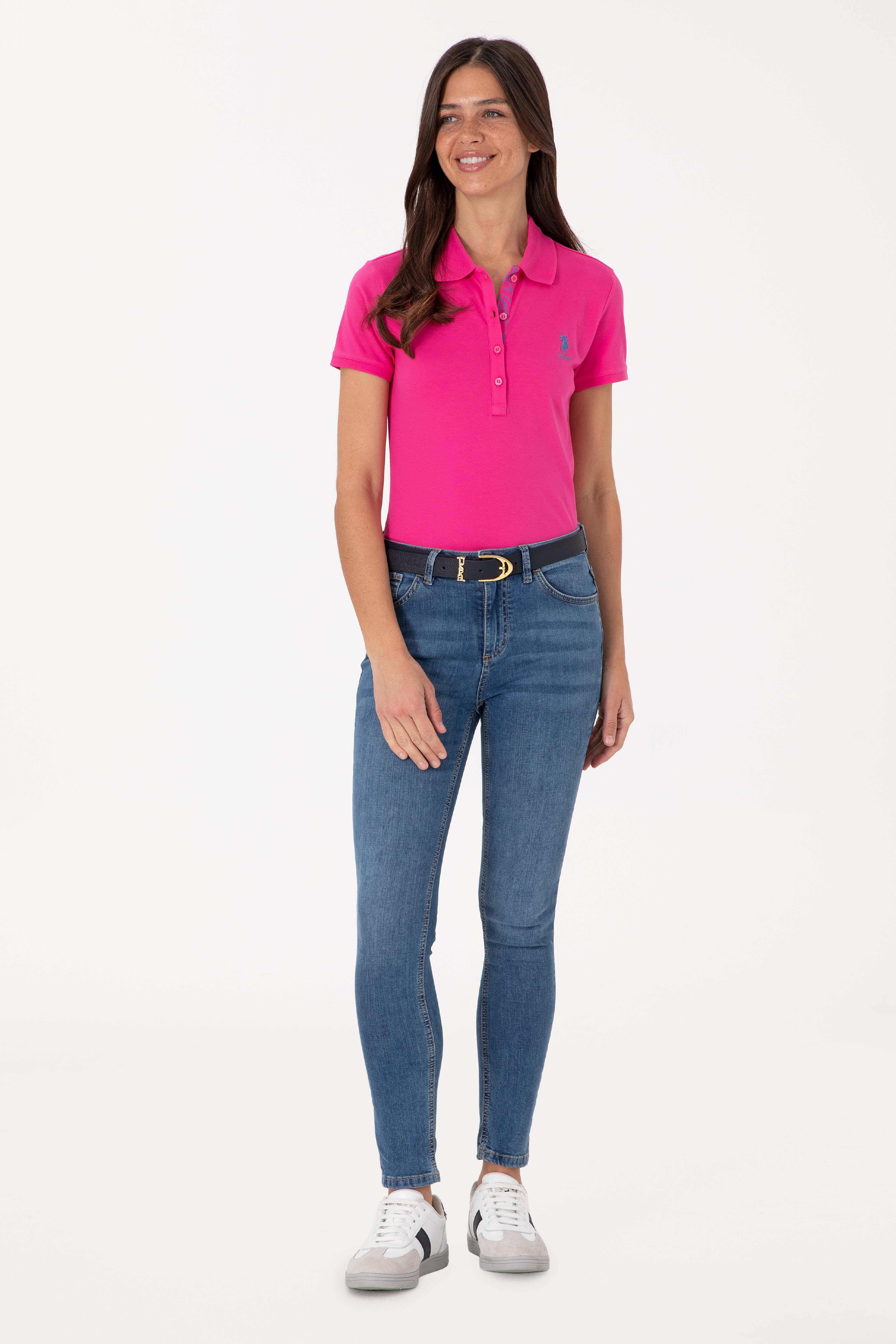 Kadın Pembe Basic Polo Yaka Tişört - Image 5