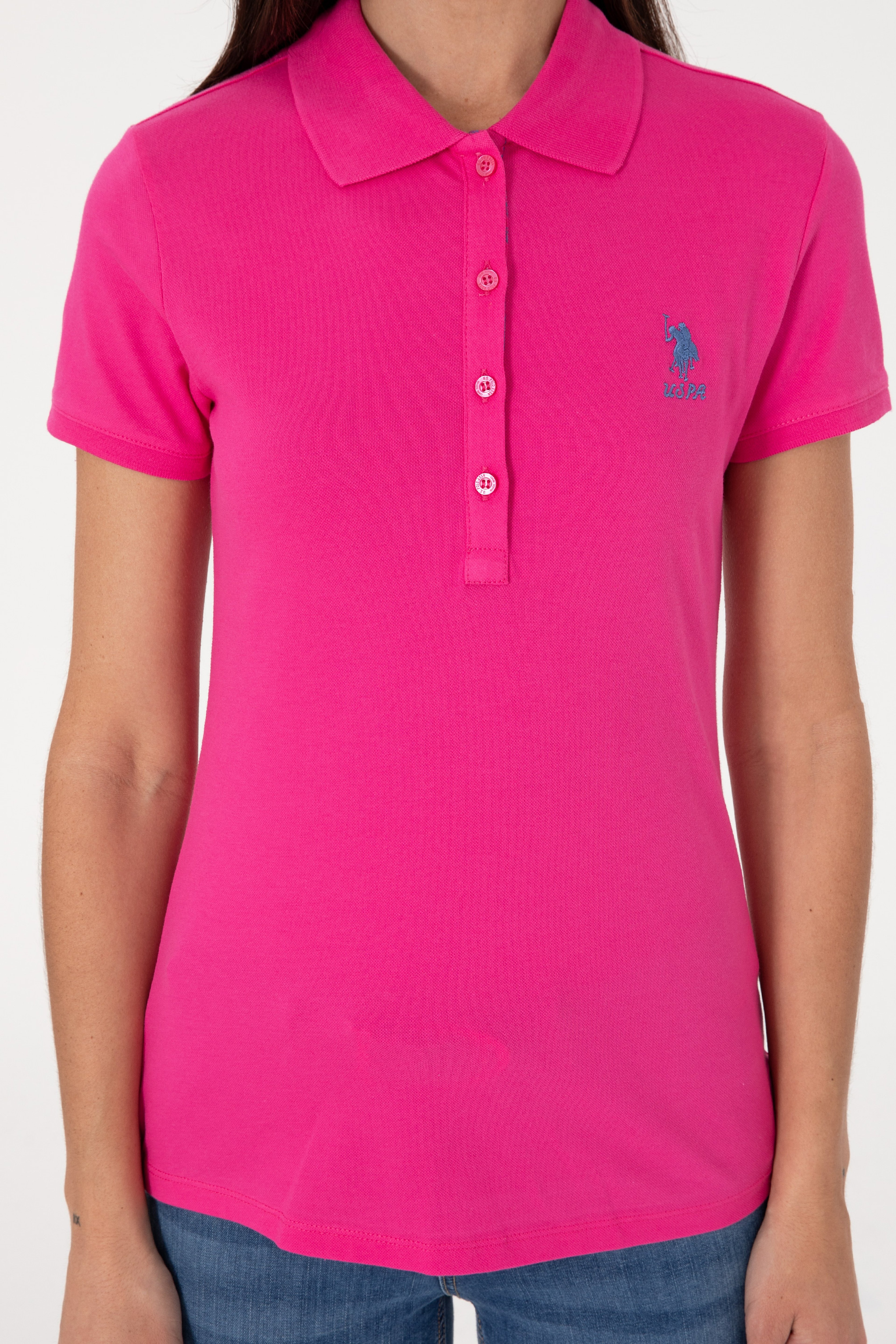 Kadın Pembe Basic Polo Yaka Tişört - Image 6