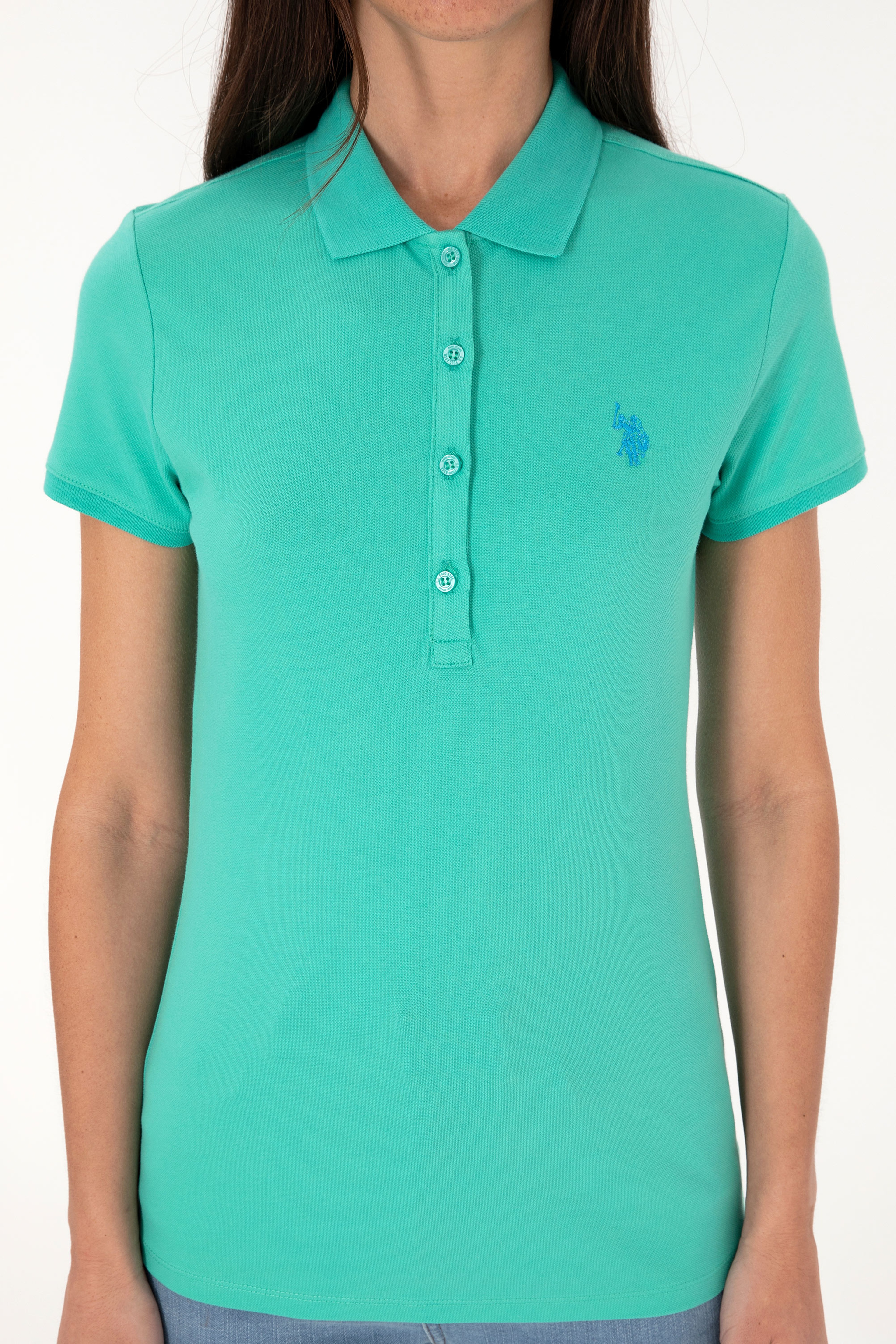 Kadın Mint Basic Polo Yaka Tişört - Image 6